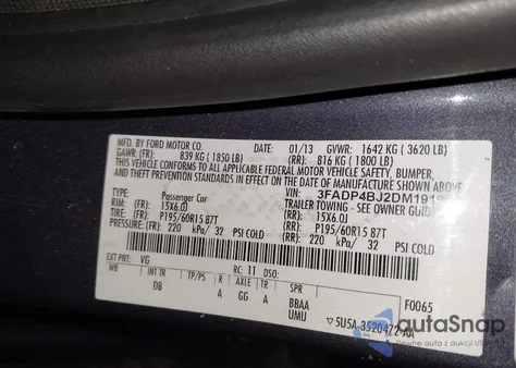 2013 Ford Fiesta Se from USA, damaged, VIN 3FADP4BJ2DM191021